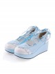 Sky-blue 2.4" High Heel Charming Synthetic Leather Scalloped Criss Cross Lace Tie Platform Girls Lolita Shoes