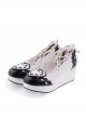 Black & White 2.4" High Heel Elegant Patent Leather Scalloped Criss Cross Lace Tie Platform Girls Lolita Shoes