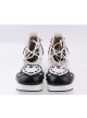 Black & White 2.4" High Heel Elegant Patent Leather Scalloped Criss Cross Lace Tie Platform Girls Lolita Shoes