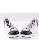 Black & White 2.4" High Heel Elegant Patent Leather Scalloped Criss Cross Lace Tie Platform Girls Lolita Shoes