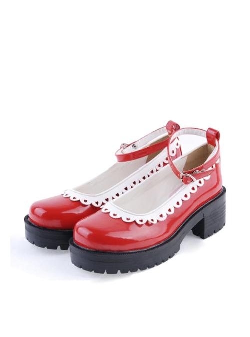 Red 2.2" High Heel Gorgeous Polyurethane Round Toe Ankle Straps Platform Girls Lolita Shoes