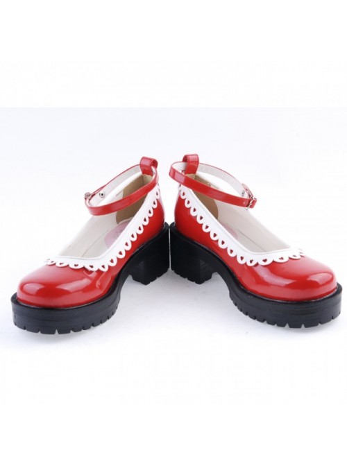 Red 2.2" High Heel Gorgeous Polyurethane Round Toe Ankle Straps Platform Girls Lolita Shoes