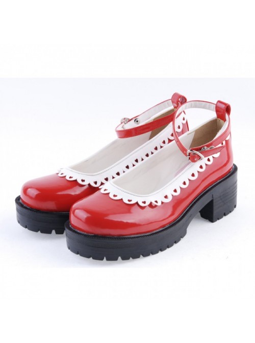 Red 2.2" High Heel Gorgeous Polyurethane Round Toe Ankle Straps Platform Girls Lolita Shoes