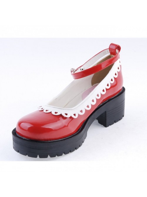 Red 2.2" High Heel Gorgeous Polyurethane Round Toe Ankle Straps Platform Girls Lolita Shoes