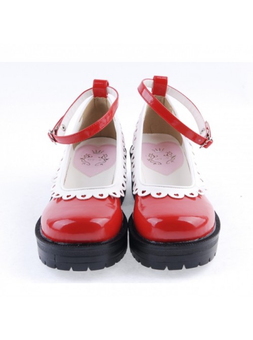 Red 2.2" High Heel Gorgeous Polyurethane Round Toe Ankle Straps Platform Girls Lolita Shoes