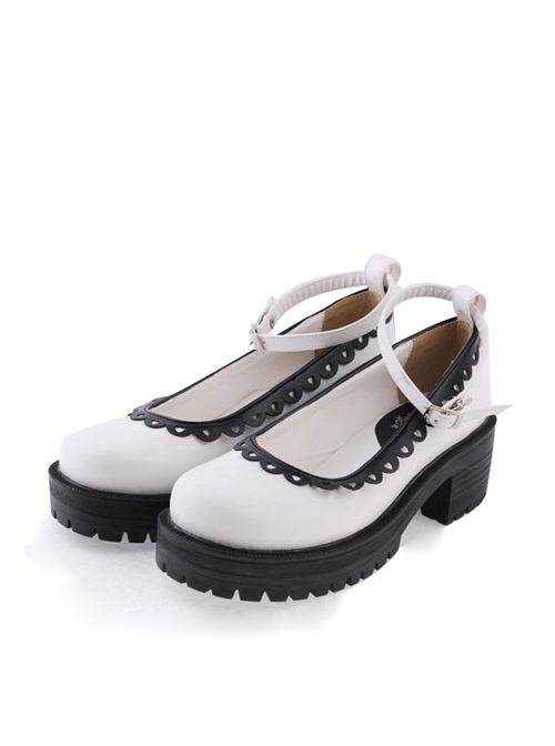 White2.2" High Heel Glamorous Synthetic Leather Round Toe Ankle Straps Platform Girls Lolita Shoes