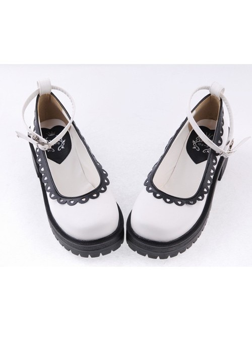 White2.2" High Heel Glamorous Synthetic Leather Round Toe Ankle Straps Platform Girls Lolita Shoes