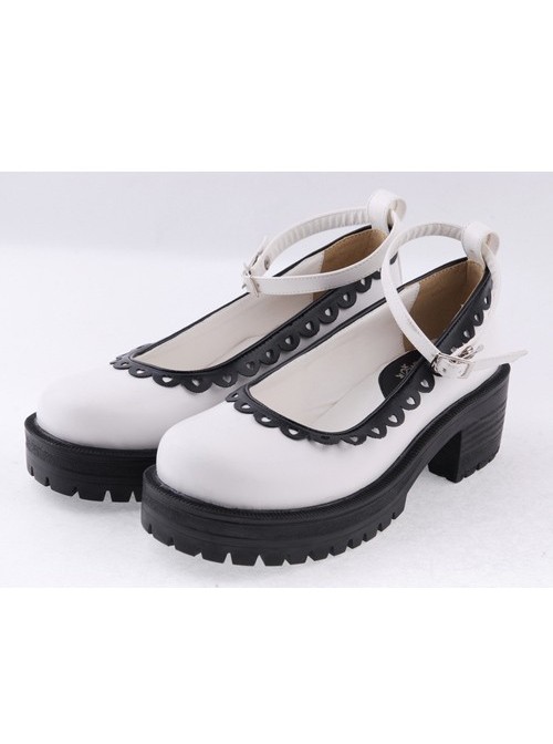 White2.2" High Heel Glamorous Synthetic Leather Round Toe Ankle Straps Platform Girls Lolita Shoes