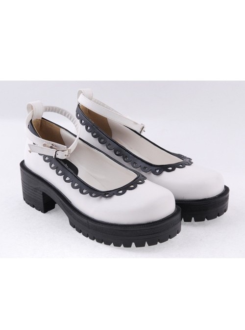 White2.2" High Heel Glamorous Synthetic Leather Round Toe Ankle Straps Platform Girls Lolita Shoes