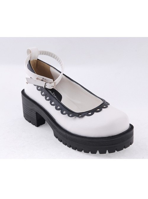 White2.2" High Heel Glamorous Synthetic Leather Round Toe Ankle Straps Platform Girls Lolita Shoes