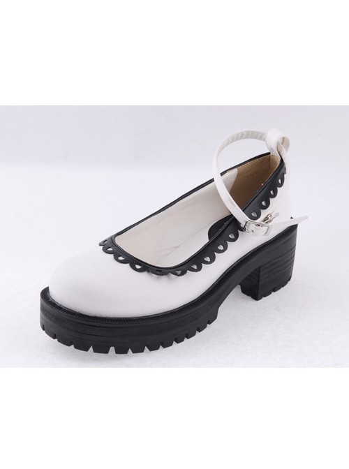 White2.2" High Heel Glamorous Synthetic Leather Round Toe Ankle Straps Platform Girls Lolita Shoes