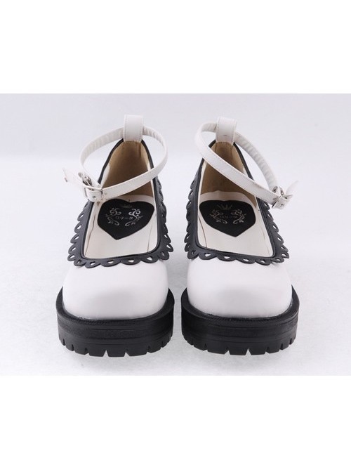 White2.2" High Heel Glamorous Synthetic Leather Round Toe Ankle Straps Platform Girls Lolita Shoes