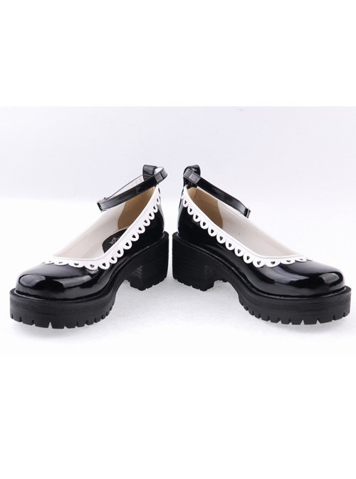 Black2.2" High Heel Romantic PU Round Toe Ankle Straps Platform Girls Lolita Shoes