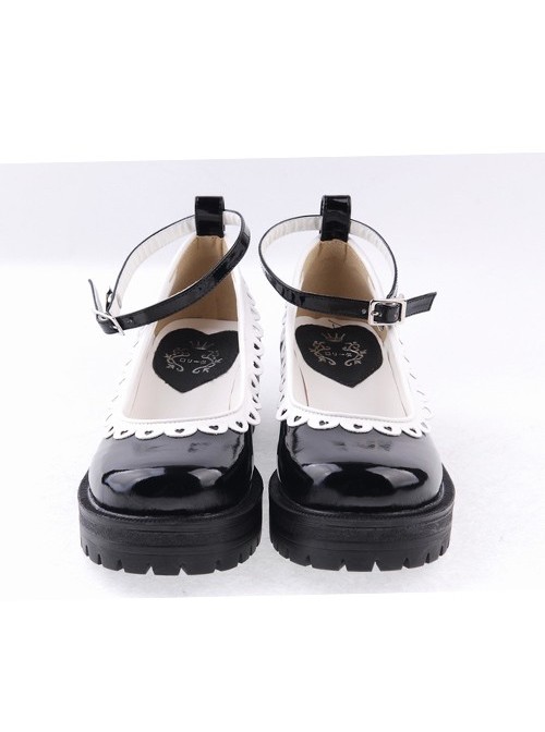 Black2.2" High Heel Romantic PU Round Toe Ankle Straps Platform Girls Lolita Shoes