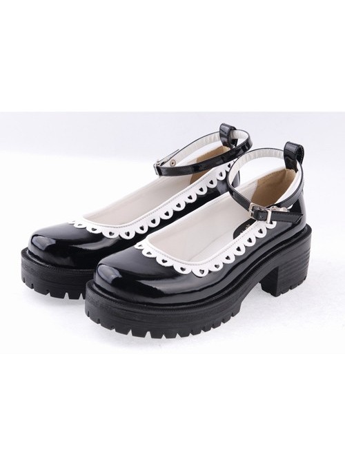 Black2.2" High Heel Romantic PU Round Toe Ankle Straps Platform Girls Lolita Shoes