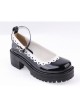 Black2.2" High Heel Romantic PU Round Toe Ankle Straps Platform Girls Lolita Shoes