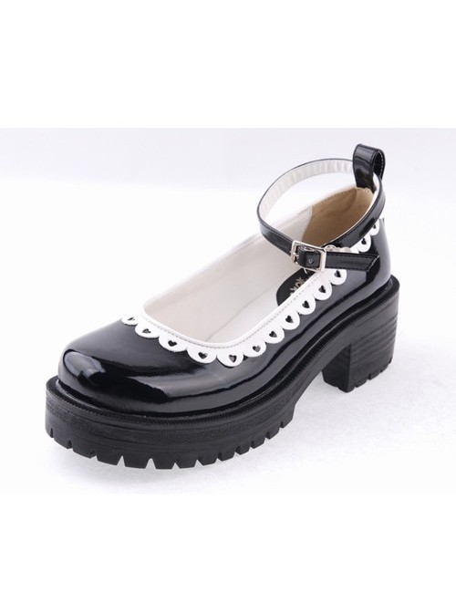 Black2.2" High Heel Romantic PU Round Toe Ankle Straps Platform Girls Lolita Shoes