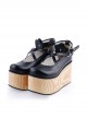 Black 3.9" High Heel Lovely Patent Leather Cross Straps Flower Decoration Platform Girls Lolita Shoes