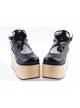 Black 3.9" High Heel Lovely Patent Leather Cross Straps Flower Decoration Platform Girls Lolita Shoes