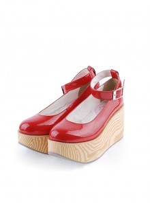 Red 3.1" High Heel Lovely Synthetic Leather Pointed Toe Ankle Straps Platform Girls Lolita Shoes