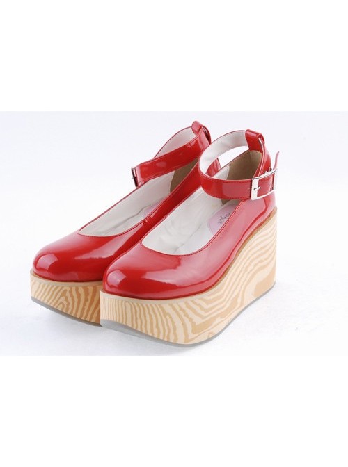 Red 3.1" High Heel Lovely Synthetic Leather Pointed Toe Ankle Straps Platform Girls Lolita Shoes