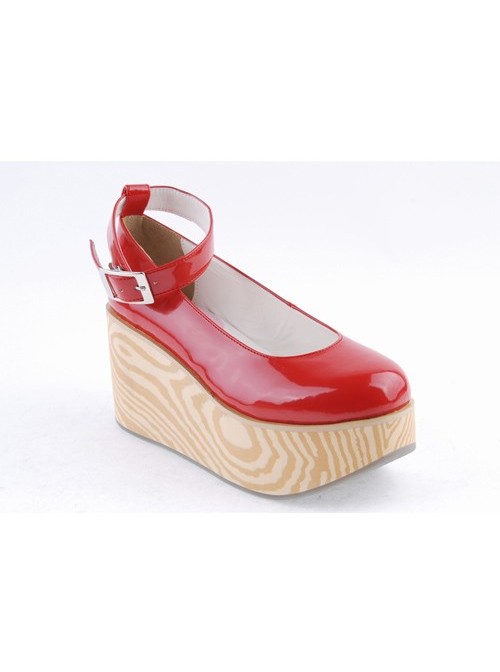 Red 3.1" High Heel Lovely Synthetic Leather Pointed Toe Ankle Straps Platform Girls Lolita Shoes