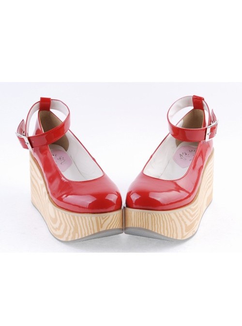 Red 3.1" High Heel Lovely Synthetic Leather Pointed Toe Ankle Straps Platform Girls Lolita Shoes