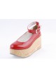 Red 3.1" High Heel Lovely Synthetic Leather Pointed Toe Ankle Straps Platform Girls Lolita Shoes