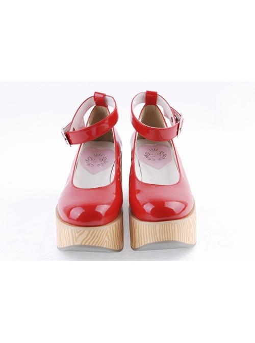 Red 3.1" High Heel Lovely Synthetic Leather Pointed Toe Ankle Straps Platform Girls Lolita Shoes