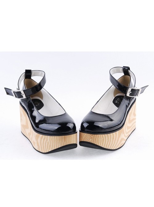 Black 3.1" High Heel Adorable PU Pointed Toe Ankle Straps Platform Girls Lolita Shoes