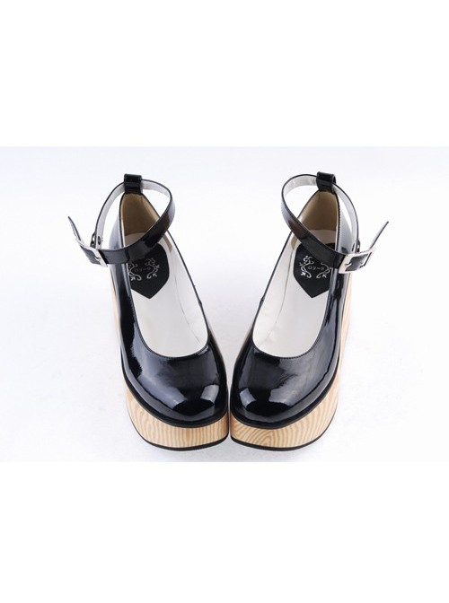 Black 3.1" High Heel Adorable PU Pointed Toe Ankle Straps Platform Girls Lolita Shoes