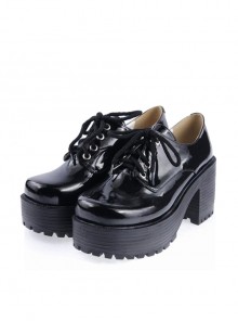 Black 3.1" High Heel Classic Polyurethane Round Toe Army Style Platform Girls Lolita Shoes