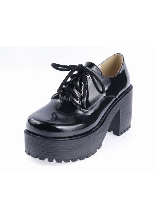 Black 3.1" High Heel Classic Polyurethane Round Toe Army Style Platform Girls Lolita Shoes