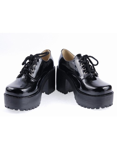 Black 3.1" High Heel Classic Polyurethane Round Toe Army Style Platform Girls Lolita Shoes