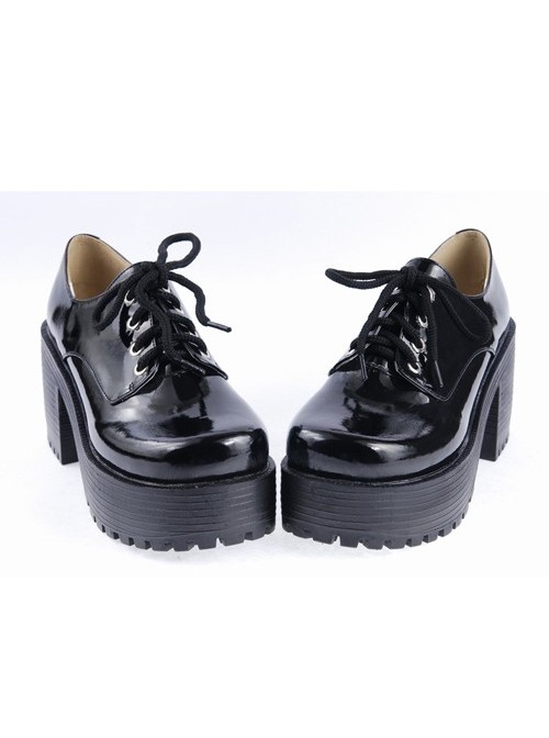 Black 3.1" High Heel Classic Polyurethane Round Toe Army Style Platform Girls Lolita Shoes
