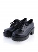 Black 2" High Heel Beautiful Synthetic Leather Round Toe Military Style Platform Girls Lolita Shoes