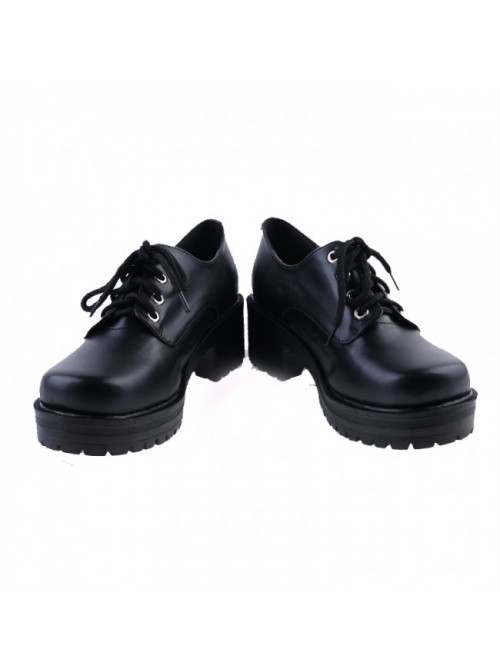 Black 2" High Heel Beautiful Synthetic Leather Round Toe Military Style Platform Girls Lolita Shoes