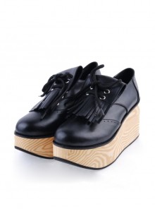 Black 3.1" High Heel Stylish PU Rocking HorseLace Tie Platform Girls Lolita Shoes