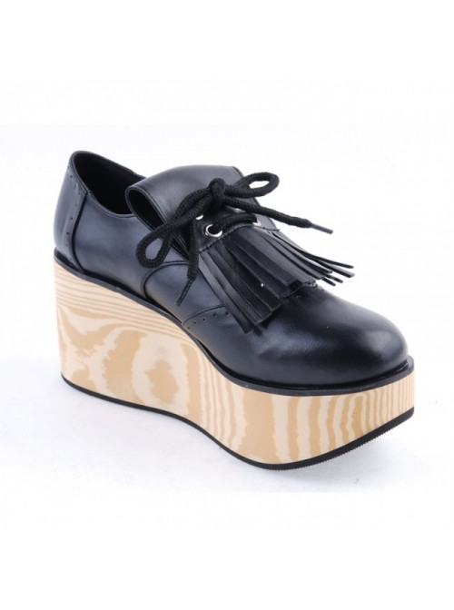 Black 3.1" High Heel Stylish PU Rocking HorseLace Tie Platform Girls Lolita Shoes