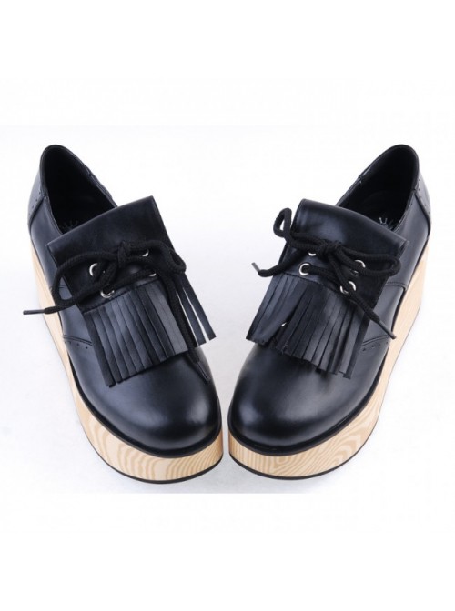 Black 3.1" High Heel Stylish PU Rocking HorseLace Tie Platform Girls Lolita Shoes