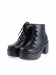 Black 3.1" High Heel Classical Patent Leather Lace Tie Platform Girls Lolita Shoes