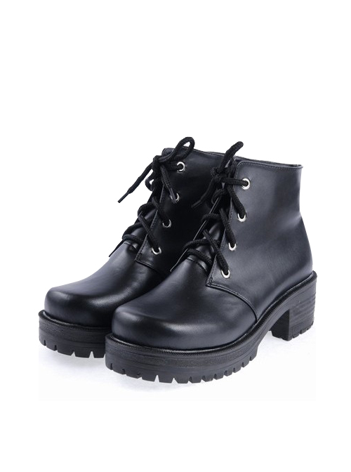 Black 2.2" High Heel Special Polyurethane Lace Tie Platform Girls Lolita Shoes