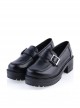 Black 2.2" High Heel Charming Synthetic Leather Buckle Strap Platform Girls Lolita Shoes