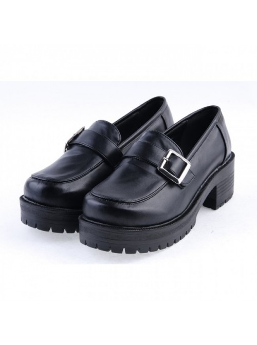 Black 2.2" High Heel Charming Synthetic Leather Buckle Strap Platform Girls Lolita Shoes