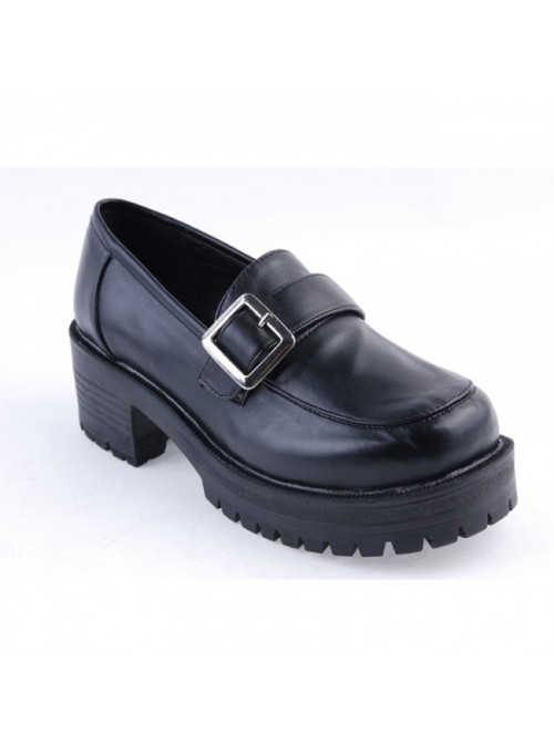 Black 2.2" High Heel Charming Synthetic Leather Buckle Strap Platform Girls Lolita Shoes