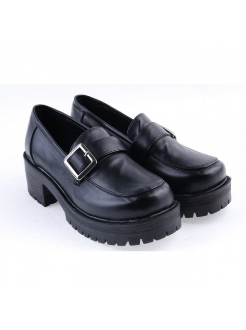 Black 2.2" High Heel Charming Synthetic Leather Buckle Strap Platform Girls Lolita Shoes