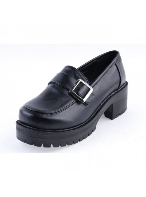 Black 2.2" High Heel Charming Synthetic Leather Buckle Strap Platform Girls Lolita Shoes