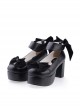 Black 3.1" High Heel Sexy PU Round Toe Ankle Straps Bow Decoration Platform Girls Lolita Shoes