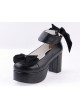 Black 3.1" High Heel Sexy PU Round Toe Ankle Straps Bow Decoration Platform Girls Lolita Shoes