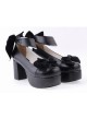 Black 3.1" High Heel Sexy PU Round Toe Ankle Straps Bow Decoration Platform Girls Lolita Shoes